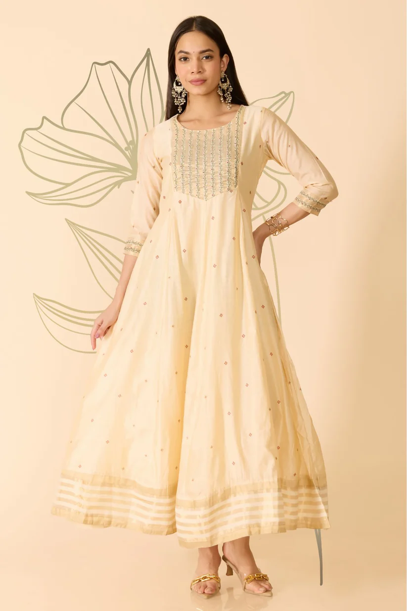 BEIGE ANARKALI WITH MOTIF PRINT